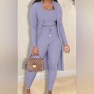 NWT Rib-knit Cardigan with Cami & Drawstring Pant Set